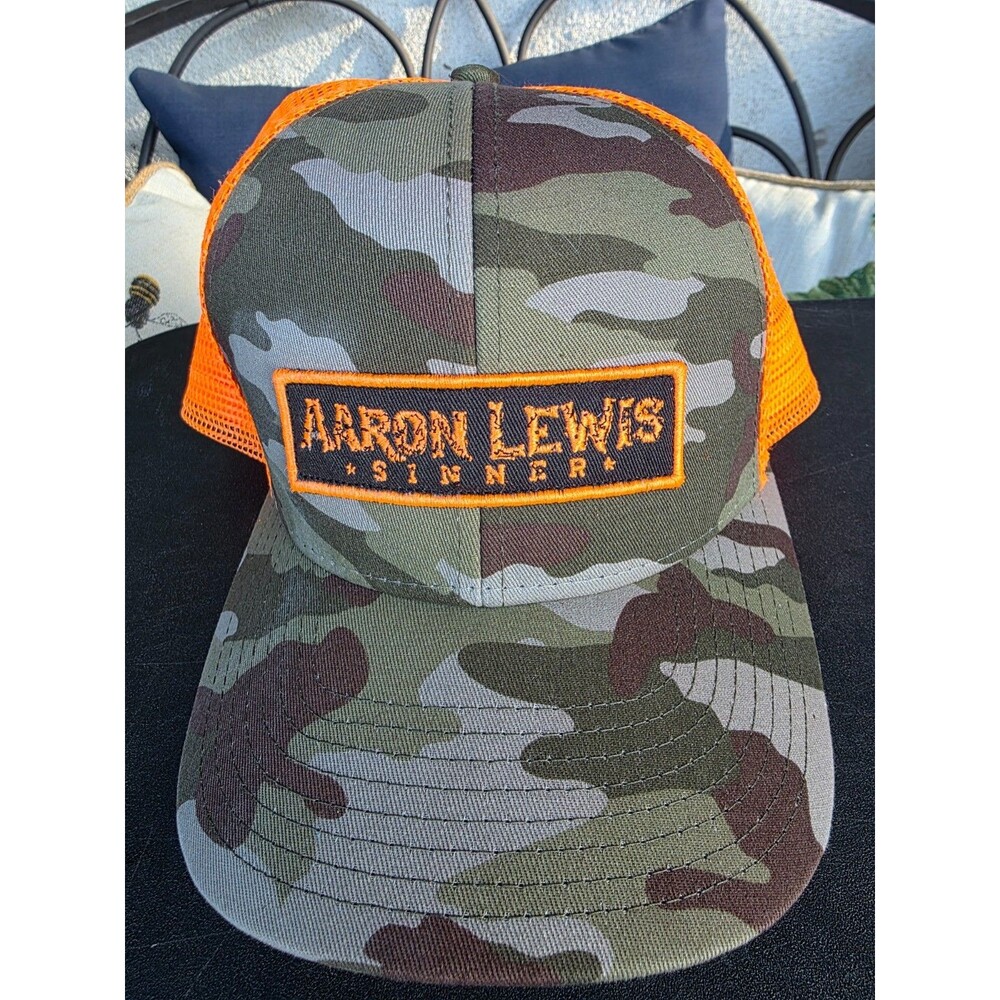 Aaron Lewis "Sinner" Trucker Hat Cap - Camo & Neon Orange Snapback